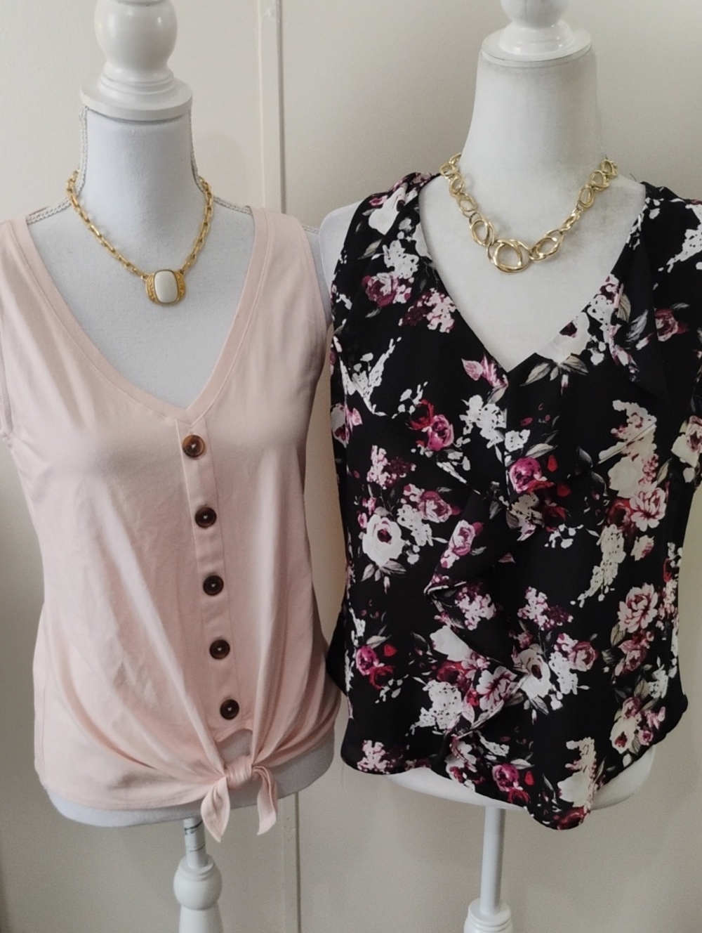 White House Black Market Pink Button-Tie V-Neck Tank